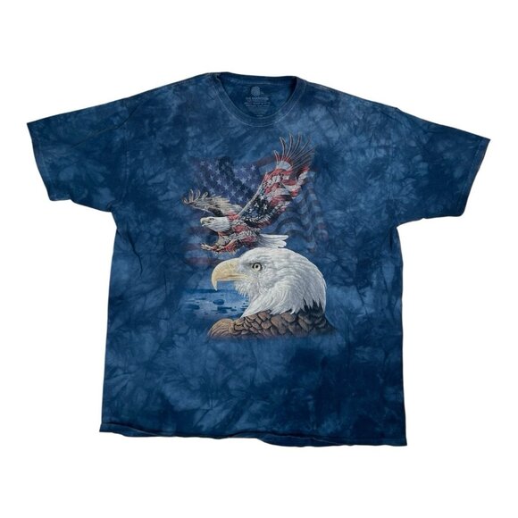 Vintage The Mountain Tie Dye T-Shirt Bald Eagle American Flag Size 3XL - Picture 1 of 8